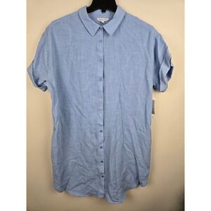 Ophelia Roe Light Blue Slub Button Front Shirt‎ Dress Pockets Plus Size 1X New